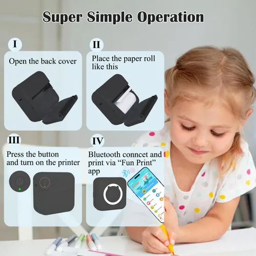 Miniatura 5 de Mini Impresora Térmica de Pegatinas sin Tinta con 14 Rollos de Papel, Compatible con iPhone/Teléfono Android/Tableta, Mini Impresora de Bolsillo