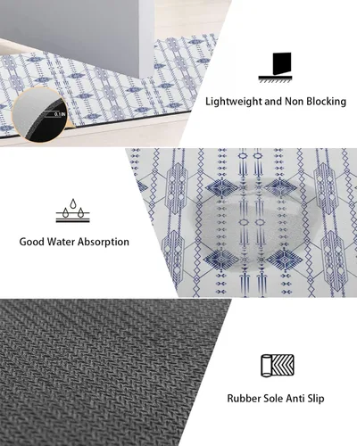 Miniatura 2 de Tapete de baño bohemio indio para bañera, antideslizante, de secado rápido y absorbente, de tierra de diatomeas, lavable, tapete de baño rústico