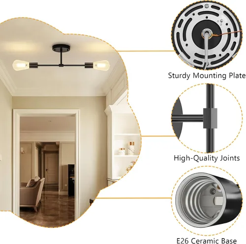 Miniatura 3 de FadimiKoo Lámparas de Baño Negras de 2 Luces, Apliques de Pared Modernos, Luminarias de Iluminación, Lámpara de Techo Semiempotrada para Interiores
