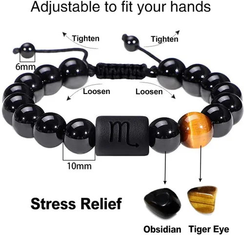 Miniatura 11 de SUMMER LOVE Pulsera del zodiaco para hombres y mujeres, 0.394 pulgadas, piedra de ónix negro natural, signo de estrella, constelación, pulsera