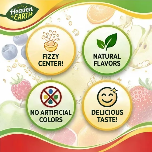 Miniatura 8 de Heaven & Earth Paletas de efervescencia de bayas, manzanas y fresas (aproximadamente 38 unidades) Dulces totalmente naturales Kosher Sin