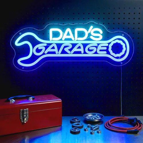 Miniatura 11 de Dad’s Garage Neon Sign, LED Garages Wall Decor for Man Cave Workshop, Gifts for Husband Dad Father Men, Red Blue