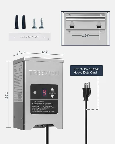 Miniatura 7 de Transformador de Paisaje de Bajo Voltaje de 150W, Transformador de Iluminación de Paisaje Exterior con Sensor de Fotocélula y Temporizador, 120V AC