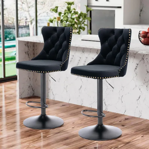 Miniatura 18 de Aoowow Juego de 2 taburetes de bar giratorios, taburetes de bar ajustables con respaldo de terciopelo copetudo, sillas de bar modernas tapizadas