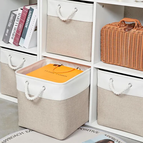 Miniatura 4 de Cubos de Almacenamiento de 13 x 13 Pulgadas, Paquete de 6 Cubos de Almacenamiento para Estantes, Contenedores de Almacenamiento de Tela Plegables