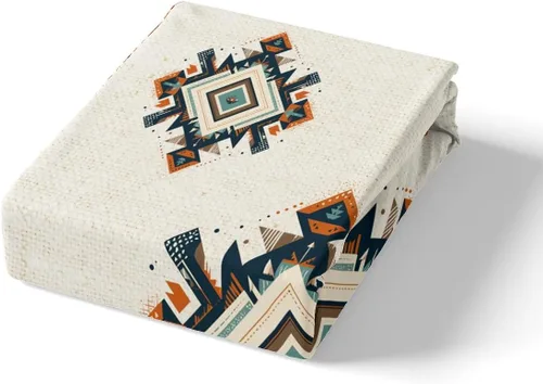 Miniatura 5 de Manfei Sábana bajera ajustable geométrica étnica tamaño individual, juego de ropa de cama de estilo indio americano, 2 piezas para niños y niñas