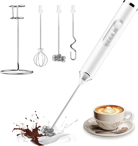 Miniatura 8 de Espumador de leche recargable, Espumador de leche de mano, 3 cabezas recargables mini agitadores mezcladores de bebidas, 3 velocidades ajustables