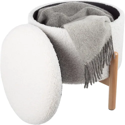 Miniatura 7 de Lavish Home - Puf otomano redondo de almacenamiento de sherpa con tapa extraíble, reposapiés de felpa y organizador oculto para espacios pequeños
