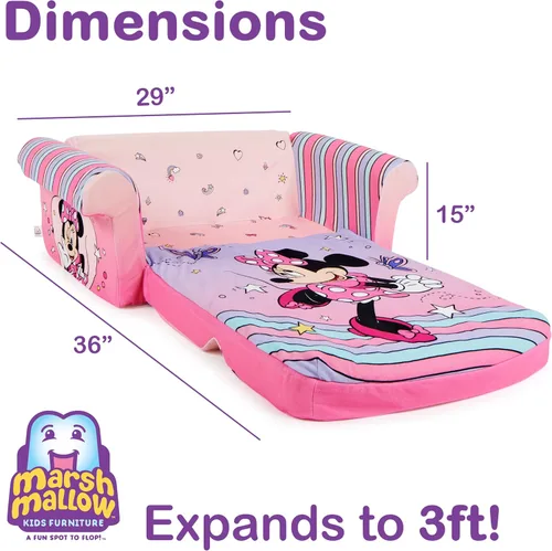 Miniatura 3 de Marshmallow Furniture, Sofá para dormir Minnie Mouse 3 en 1, tumbona convertible para niños, sofá cama y colchón de espuma para siestas de niños