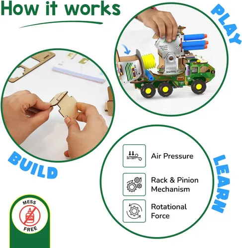 Miniatura 4 de Smartivity Camión de misiles, juguete STEM para niños, construye tu propio camión militario con lanzador giratorio impulsado por aire, regalo