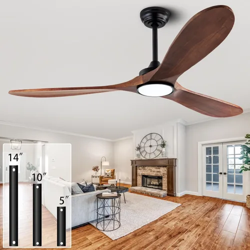 Miniatura 14 de QUTWOB Ventilador de techo de madera de 42 pulgadas con control remoto de luces, motor CC silencioso de 3 aspas para patio, sala de estar, Cuerpo