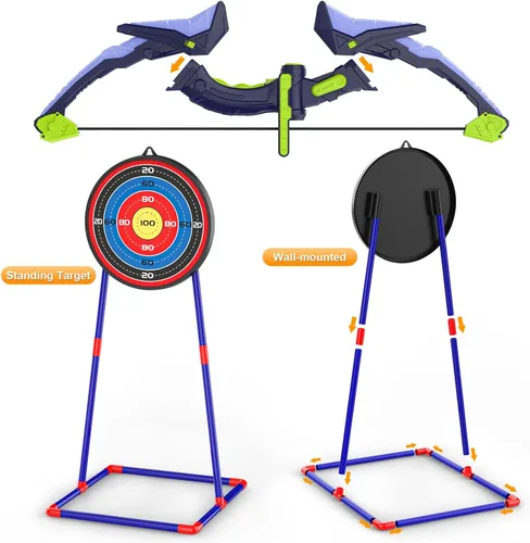 Miniatura 8 de Paquete de 2 conjuntos de arco y flecha para niños, conjunto de tiro con arco con luces con 14 flechas de ventosa, objetivos de tiro con arco