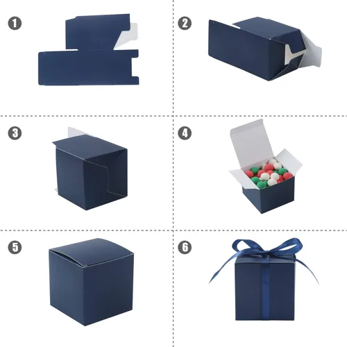 Miniatura 7 de COTOPHER 60 cajas de regalo pequeñas, cajas de regalo de 2 x 2 x 2 pulgadas, cajas de regalo de papel con cintas, caja de dulces para regalos de Azul