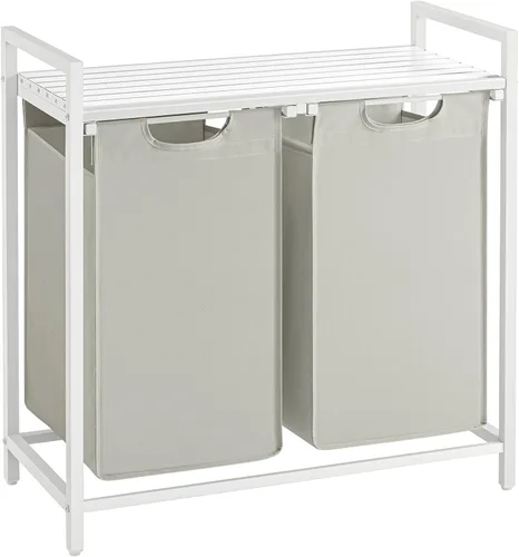 Miniatura 15 de VASAGLE - Cesta de ropa de lavandería, clasificador de ropa con 2 bolsas extraíbles deslizantes, estante, marco de metal, 46 litros, 28.8 x 13 x