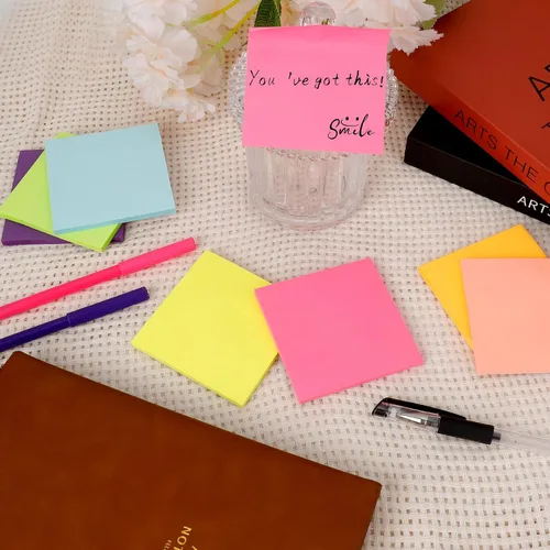 Miniatura 6 de Notas adhesivas – Pequeñas notas adhesivas de 3 x 3 pulgadas, suministros de decoración de oficina, mini bloc de notas autoadhesivas, pestañas