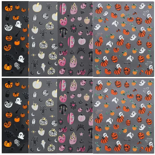 Miniatura 2 de 8 hojas de calcomanías de uñas de Halloween para arte de uñas, LPOODDNU de Halloween, calcomanías de uñas autoadhesivas 3D, suministros de arte