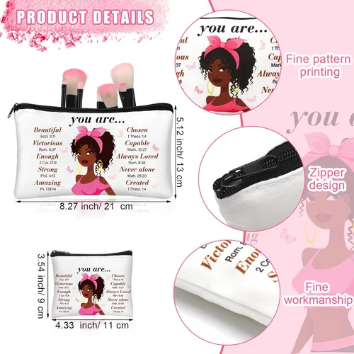 Miniatura 2 de Silkfly 12 Piezas Bolsa Cosmética Afroamericana para Mujeres al Por Mayor Regalo Inspiracional Cristiano Bolsa de Maquillaje para Mujeres Negras
