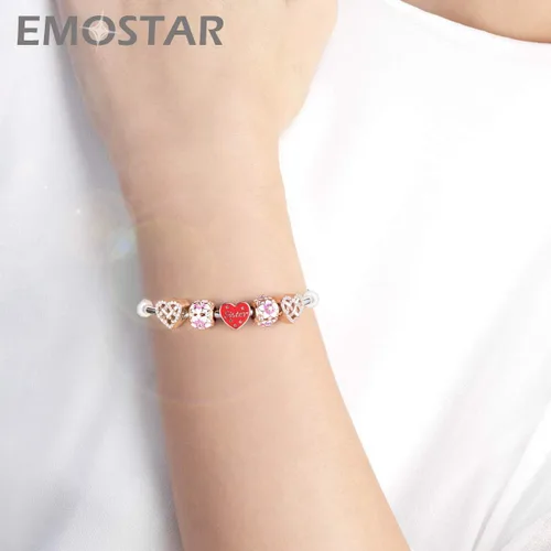 Miniatura 5 de Los dijes de flores y trébol se adaptan a la pulsera europea Valentiens, dije de flor de magnolia de oro rosa, trébol, copo de nieve brillante