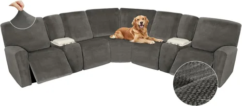 Miniatura 343 de Arfntevss Fundas de sofá seccional reclinable de terciopelo, Funda de sofá seccional de esquina para sofá reclinable, Funda elástica suave