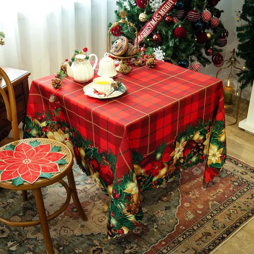 Miniatura 21 de Mantel Rectangular de Navidad de 60 x 102 Pulgadas - Cubierta de Mesa Rectangular Impermeable de Decoración Navideña Impresa para Nochevieja
