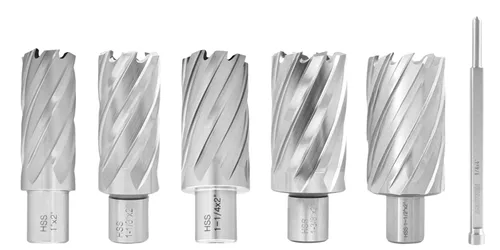 Accusize Industrial Tools 5 piezas de profundidad de corte de 2 pulgadas, 1 pulgada a 1-1/2 pulgadas, cortadores anulares Hss con cortador de perno
