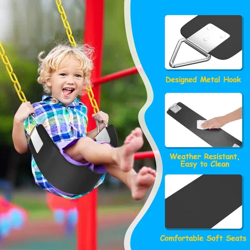Miniatura 3 de AGPTEK Asiento de columpio, 30.4 x 6 x 0.27 pulgadas, columpio de patio para niños y niñas y adultos con anillo triangular de metal, color negro