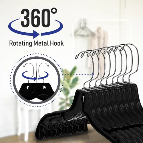 Miniatura 2 de Victory Display - Perchas de plástico negro resistentes para ropa, perchas delgadas que ahorran espacio con ganchos giratorios, colgador de plástico