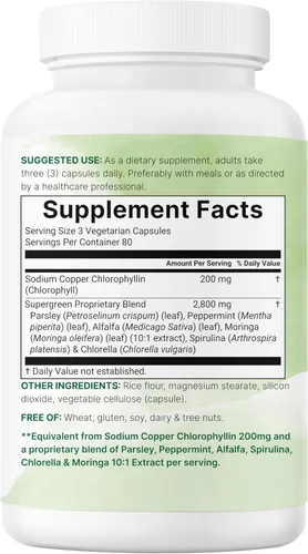 Miniatura 6 de Micro Ingredients Complejo de Súper Verdes con Clorofila 240 Cápsulas Vegetales con Perejil, Moringa, Espirulina, Clorela y Más Sin Gluten, Sin