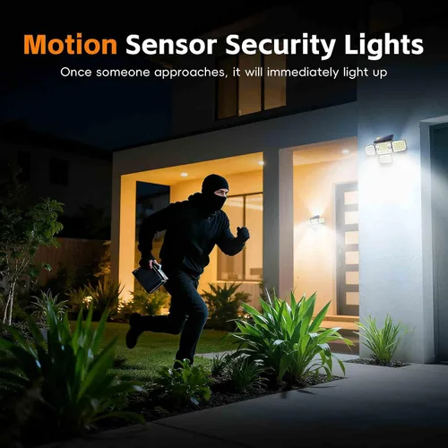 Miniatura 8 de Luces solares para exteriores 336 LED, luz de pared de seguridad con sensor de movimiento con control remoto, diseño ajustable de 4 cabezales
