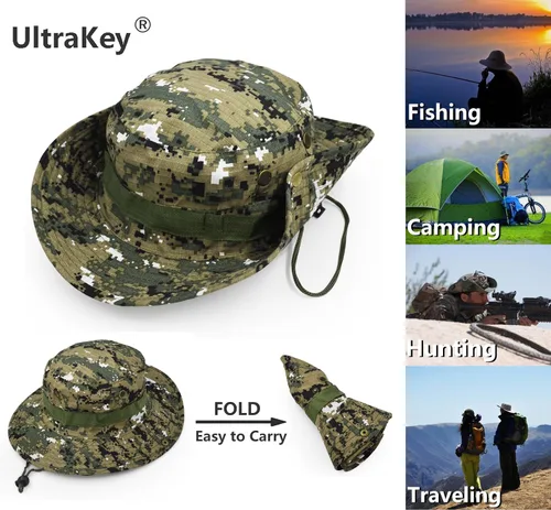 Miniatura 2 de Sombrero de ala ancha para exteriores, sombrero de protección solar, estilo clásico del ejército de combate de los Estados Unidos, gorra de sol
