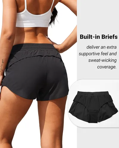Miniatura 2 de Holipick Women's 3'' High Waisted Running Shorts with Zipper Pocket Athletic Quick Dry Workout Shorts with Mesh Liner