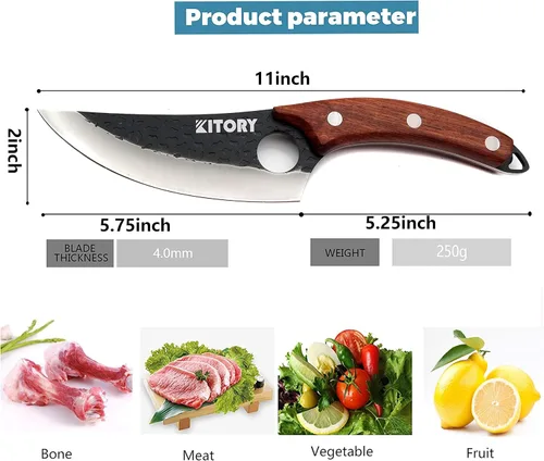 Miniatura 2 de Kitory Cuchillo de carnicero para cortar carne, cuchillo vikingo forjado a mano con mango ergonómico de madera, cuchillo de chef chino de acero