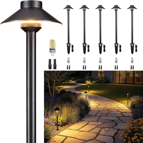 Miniatura 19 de Gardenreet Luces de camino de latón para exteriores, iluminación de camino de paisaje de bajo voltaje con cable, luz LED de pasarela de 12 V