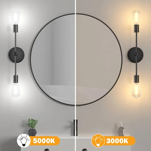 Miniatura 5 de FadimiKoo Lámparas de Baño Negras de 2 Luces, Apliques de Pared Modernos, Luminarias de Iluminación, Lámpara de Techo Semiempotrada para Interiores