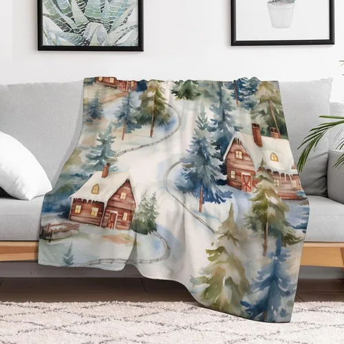 Miniatura 5 de Manta de invierno de acuarela de Navidad en el bosque, manta cálida y acogedora para sofá, cama para adultos, 30 x 40 pulgadas, manta de microfibra