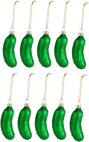 10 piezas de adornos de cristal de encurtidos de la suerte, adorno de cristal verde para árbol de Navidad para la familia, decoración de tradición,