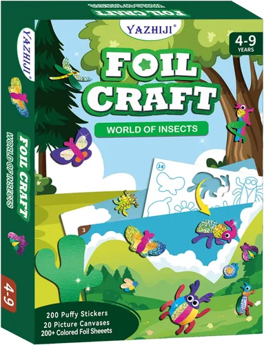 Yazhiji Kits de Arte de Hoja de Aluminio para Niños - Juego de Actividad Divertido Sin Desorden de Insectos y Mariposas - Kit de Arte de Impresión