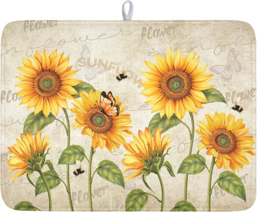 Miniatura 60 de Tapete de Secado de Platos de Sandía de Verano de Microfibra, Tapetes Escurridores de Platos de Cuadros de Búfalo de Limón Amarillo 16x18 Pulgadas