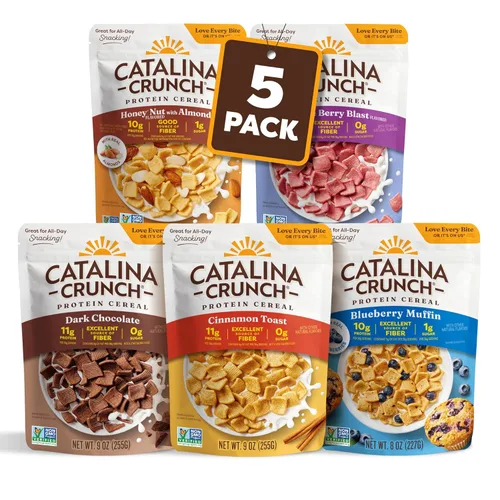 Miniatura 6 de Catalina Crunch Cereal de Proteína Cereal de Desayuno Sin Azúcar con 11g de Proteína Sin Gluten, Apto para Dietas Cetogénicas Paquete Variado