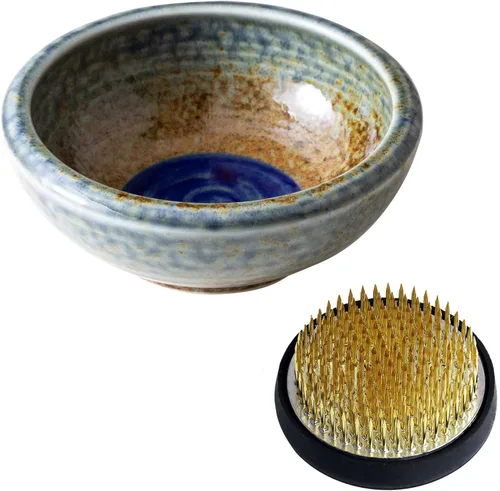 Miniatura 10 de Kit esencial de herramientas para arreglos florales Ikebana japonés de la serie Minoyaki de Wazakura con pequeña jarra de cerámica redonda y rana