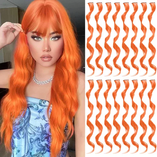 Miniatura 9 de 16 extensiones de cabello sintético rizado y ondulado con clip, para niñas y mujeres, coloridos resaltados para fiestas, cosplay, festival, regalo