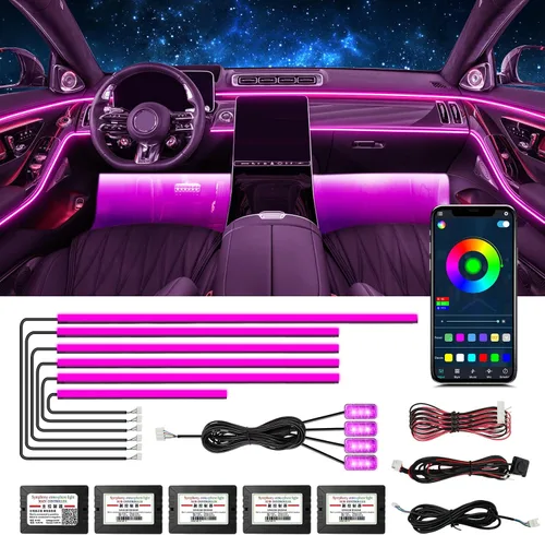 Luces de acrílico para interiores de automóvil, accesorios de automóvil, tira de luces LED 10 en 1 con control de aplicación, 175 pulgadas, 593