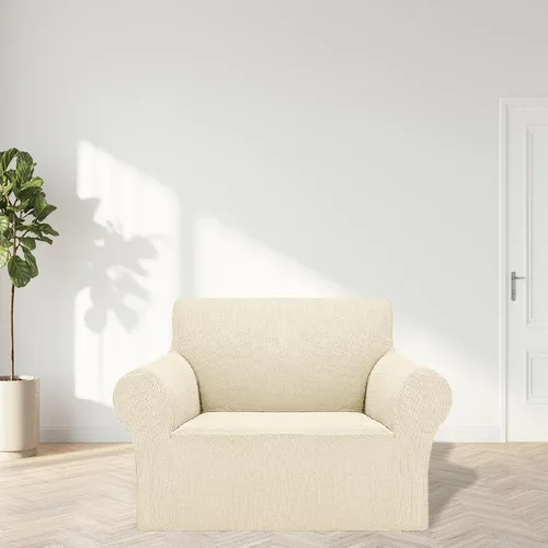 Miniatura 3 de Cupuamon Funda elástica para sofá de 1 plaza, funda protectora de muebles con parte inferior elástica de tela jacquard a cuadros pequeños para Beige