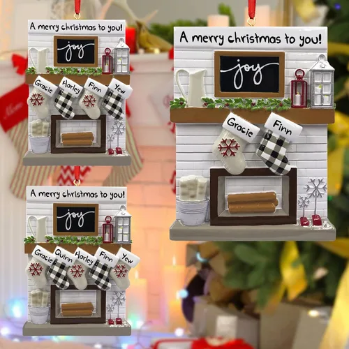 Miniatura 7 de Adornos de Navidad personalizados 2025, repisa de chimenea, familia de 2/3/4/5/6 nombres de miembros de la familia Joy para decoraciones de árbol