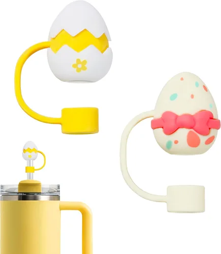 Juego de 2 fundas de popote de silicona con diseño de huevos de Pascua para Stanley Cup de 30 oz/40 onzas, bonitos accesorios reutilizables para