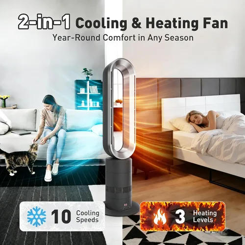 Miniatura 4 de Xcity TP18Pro Bladeless Tower Fan, 2-in-1 Heater & Cooling Fan, 10 Cooling + 3 Heating Levels, Remote Control, Ultra-Quiet for Bedroom & Home Office