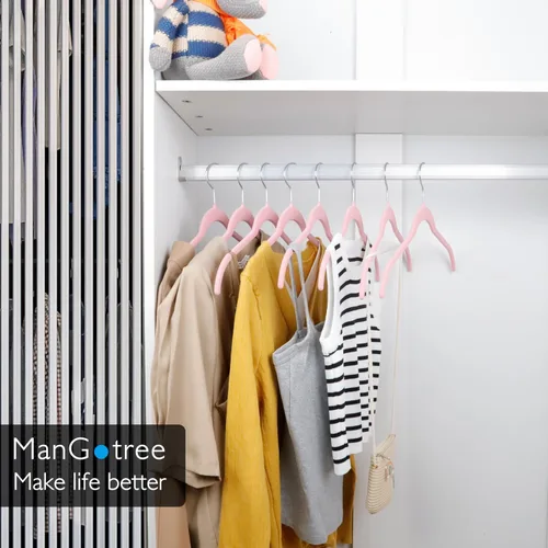 Miniatura 7 de ManGotree Perchas de terciopelo para mujer, perchas de 16.5 pulgadas con ranura para el hombro, perchas antideslizantes para ropa de vestir