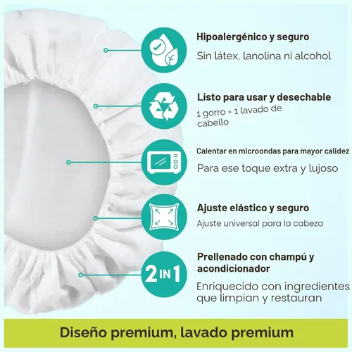 Miniatura 5 de Nurture - Gorro de champú sin enjuague sin agua Gorros de ducha para lavar y acondicionar el cabello en microondas Baño sin agua Desechable e