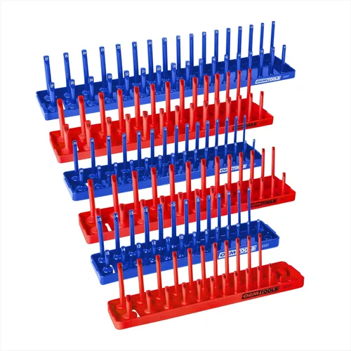 Miniatura 13 de OEMTOOLS 22413 Juego de 6 bandejas de enchufes SAE y métricos, almacenamiento de enchufes SAE y métrico para tamaños de 1/4", 3/8" y 1/2", soportes