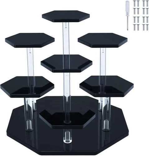 Soporte de acrílico para cupcakes con diseño estable patentado de 7 niveles, organizador de perfumes transparente y elevador de exhibición de